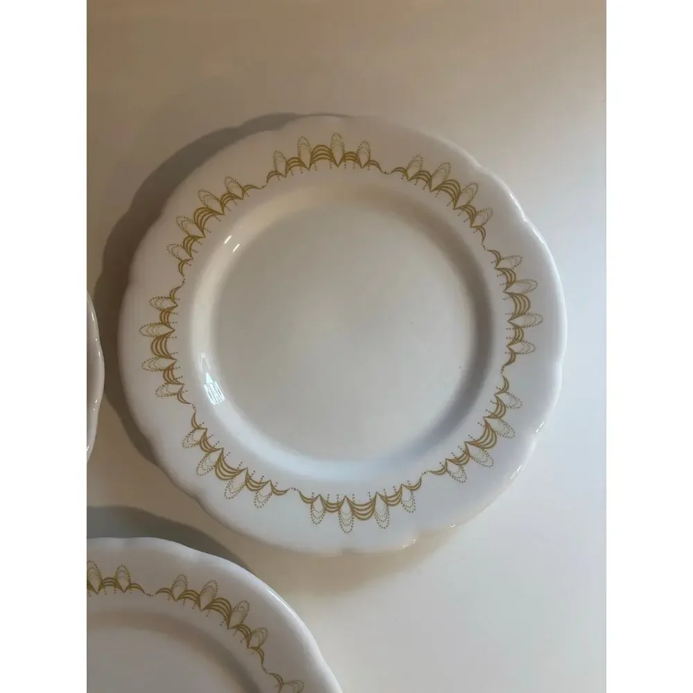 Set of 3 Vintage Buffalo China USA Gold Rim Salad (?) Plates